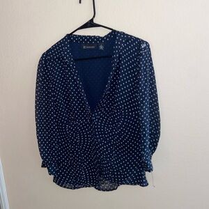 Super cute polkadot navy ruffled shirt formal wear blouse y2k indie sleaze top
